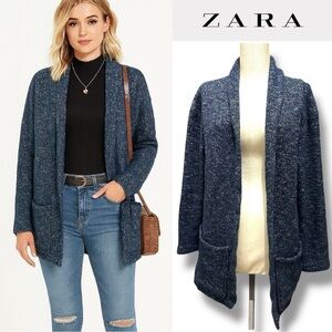 294 ZARA | EUC Turkey Women’s Blue Open Front Knit Cardigan Sweater (size M)
